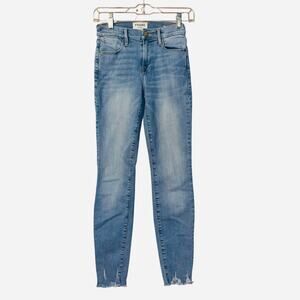 FRAME DENIM LE HIGH SKINNY Womens Sz 23 Sand Dollar Raw Hem Stretch Jeans